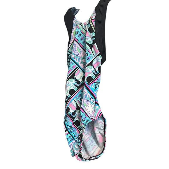 SNOWFLAKE RACERBACK & SPLITBACK GYMNAST, DANCE LEOTARD-CHILD S-MULTICLR-BLK TRIM - Picture 4 of 9